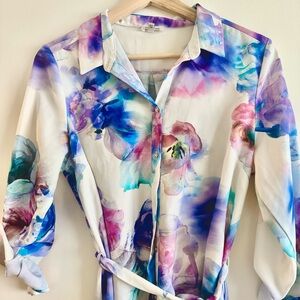 Floral Silky Shirt Dress